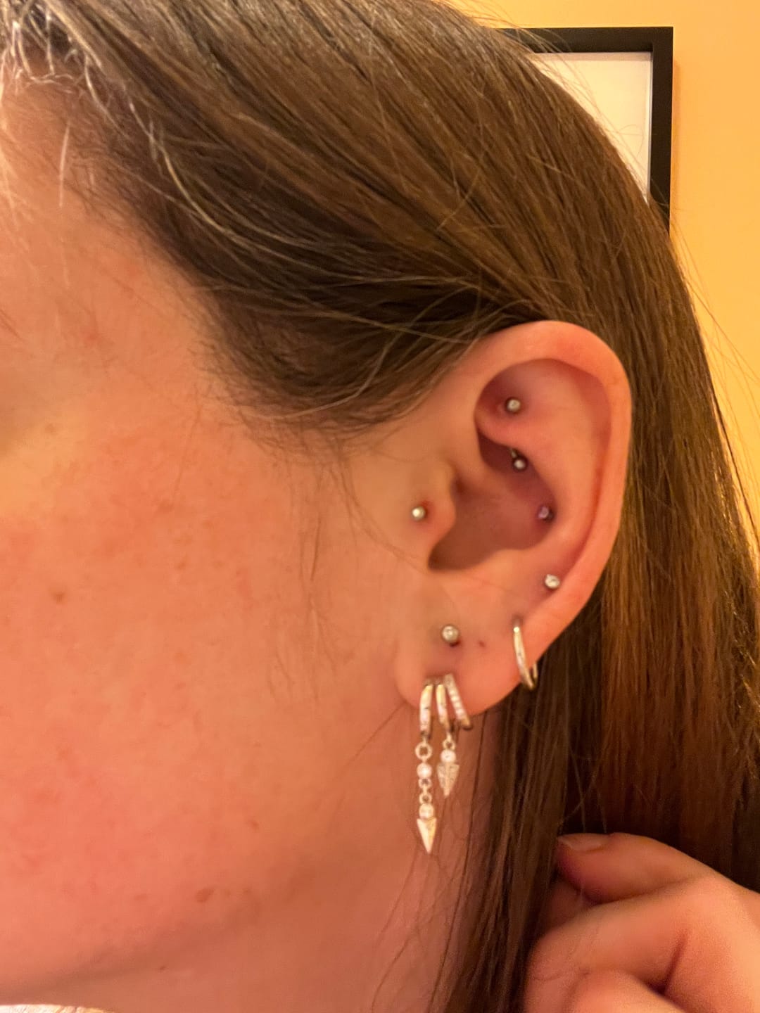 Customer photo review of Sienna Stacked Illusion Earrings