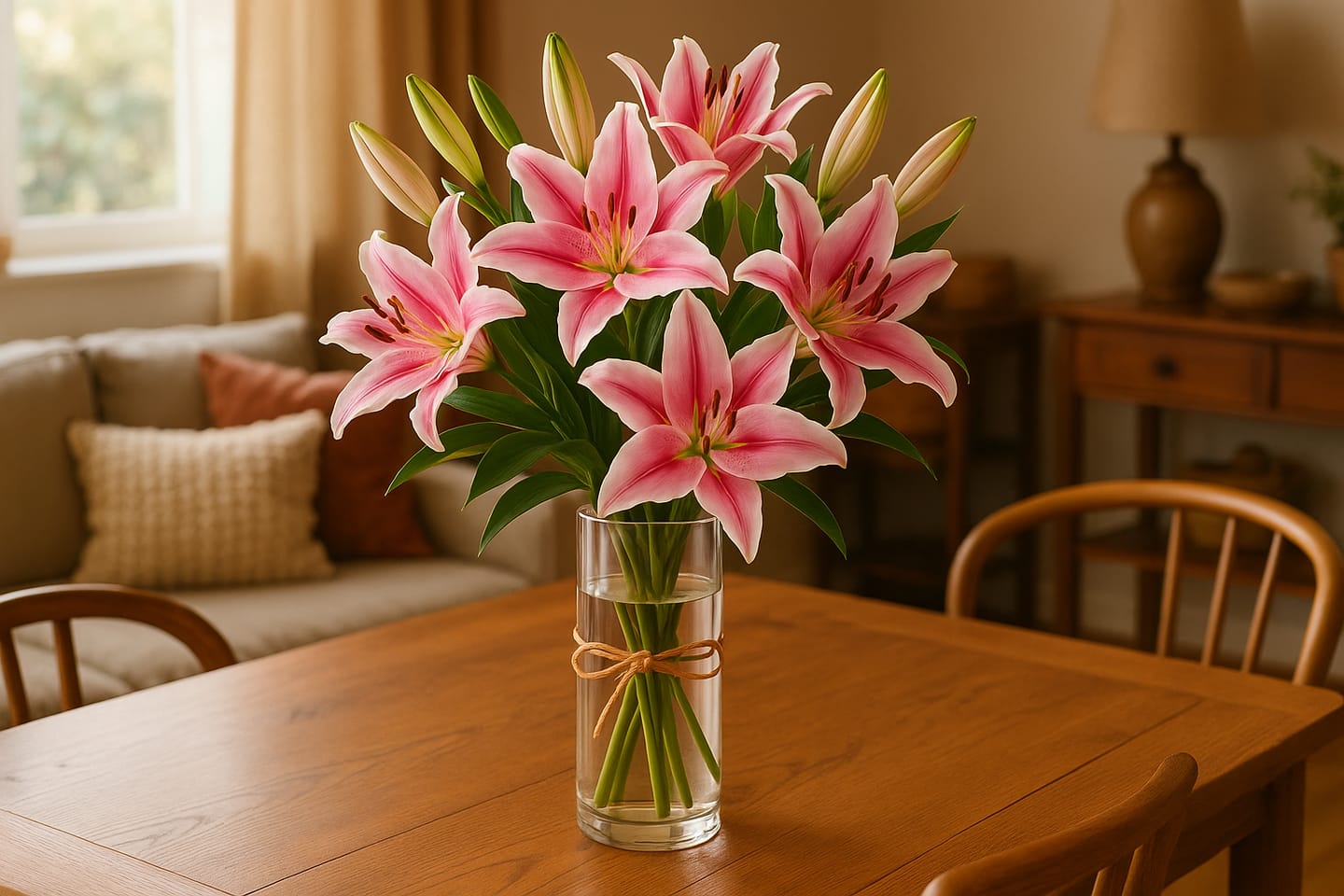 Customer photo review of 10 Pink Lilies in Glass Vase - Fresh Flower Arrangement