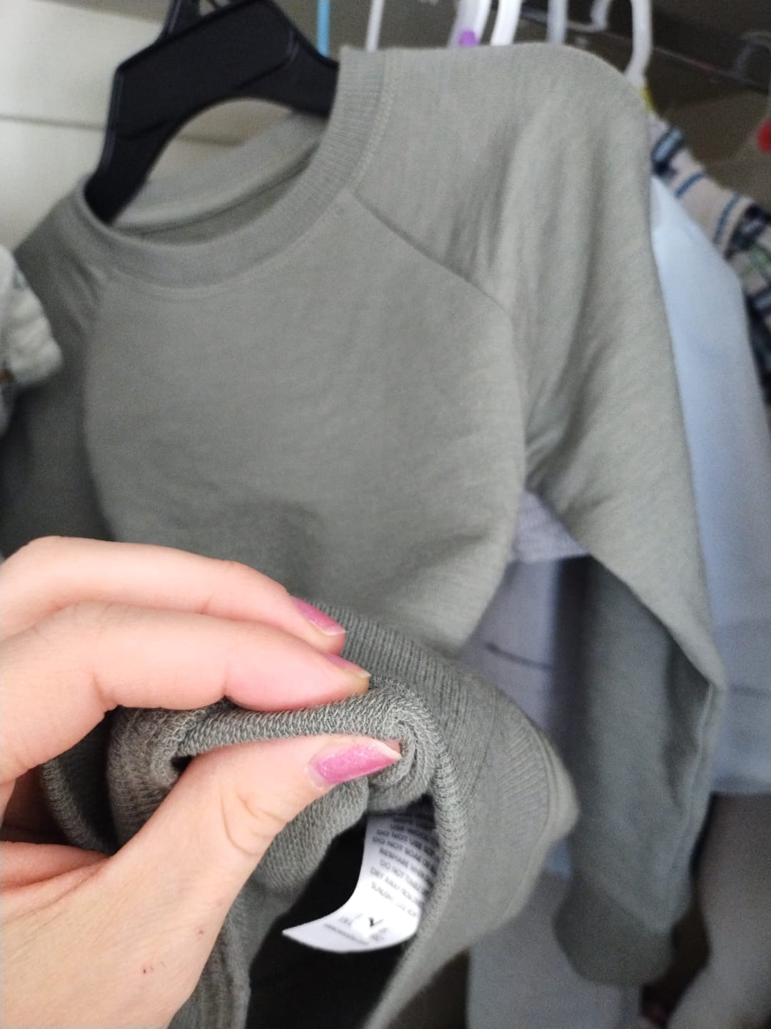 Customer photo review of Kids Merino Wool Crew Neck Sweatshirt, Olive