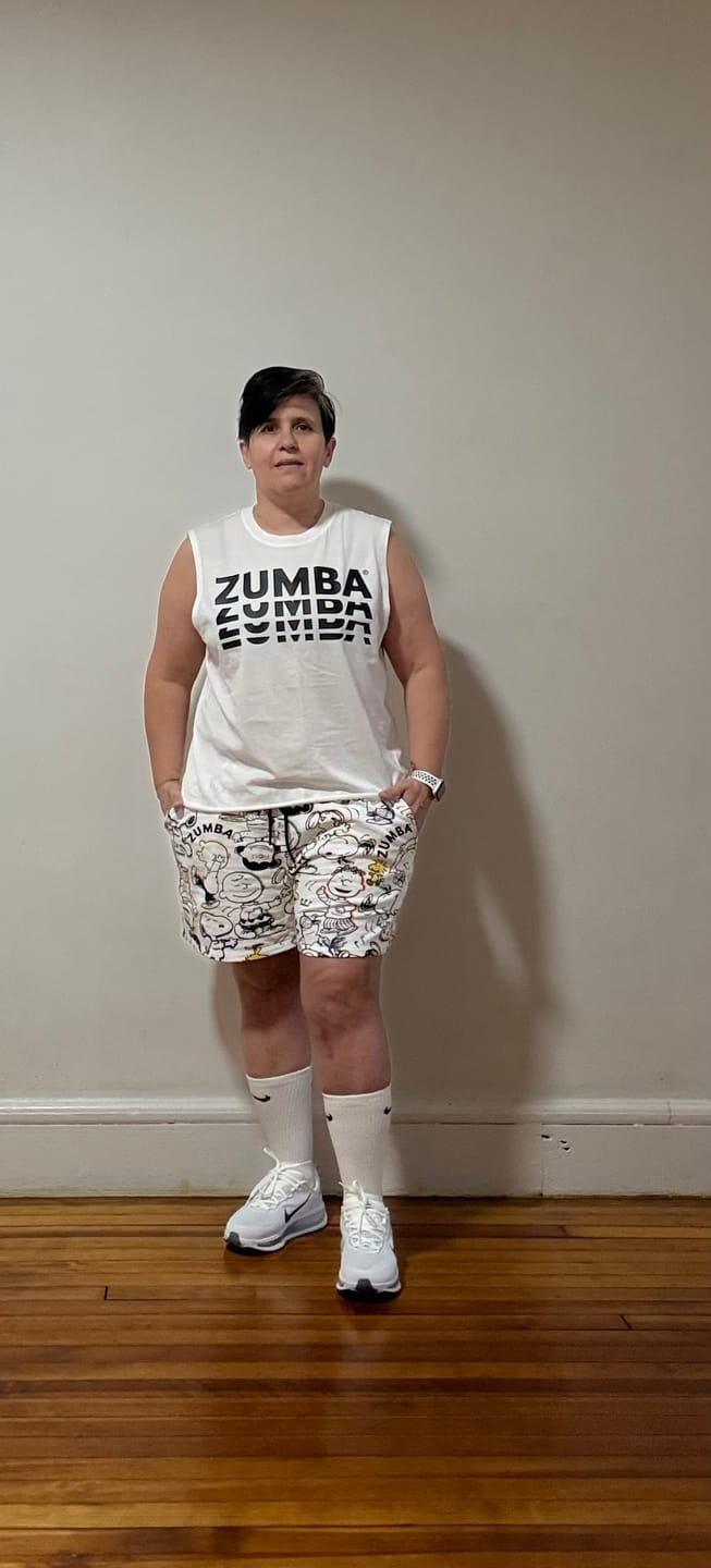 Customer photo review of Zumba Basic Crew Neck Muscle Tank - White