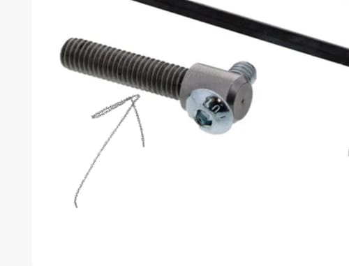 Reviewer's close-up of the screw post from the Hopping Foot Conversion Kit, with an arrow pointing to the threads.