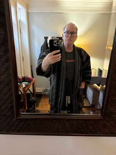 Customer photo review of Gray and Black Quilted Cotton Hanten Winter Coat