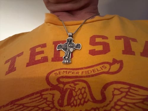 Customer photo review of Saint Michael Cross Necklace
