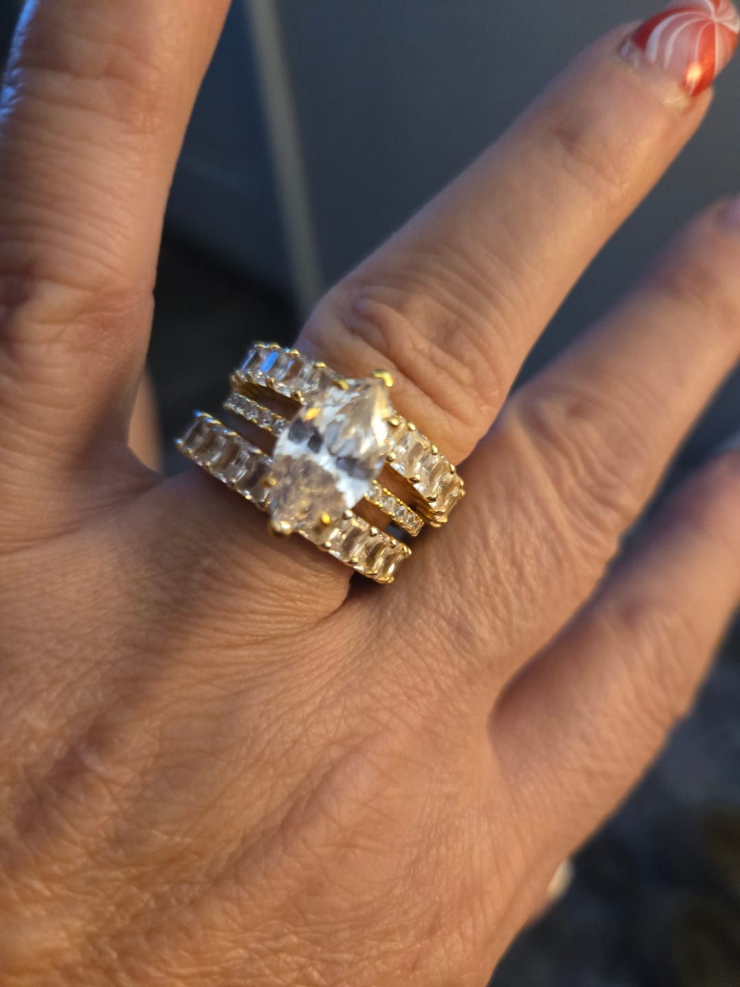 Customer photo review of Louily Elegant Radiant Cut Women's Wedding Band In Sterling Silver
