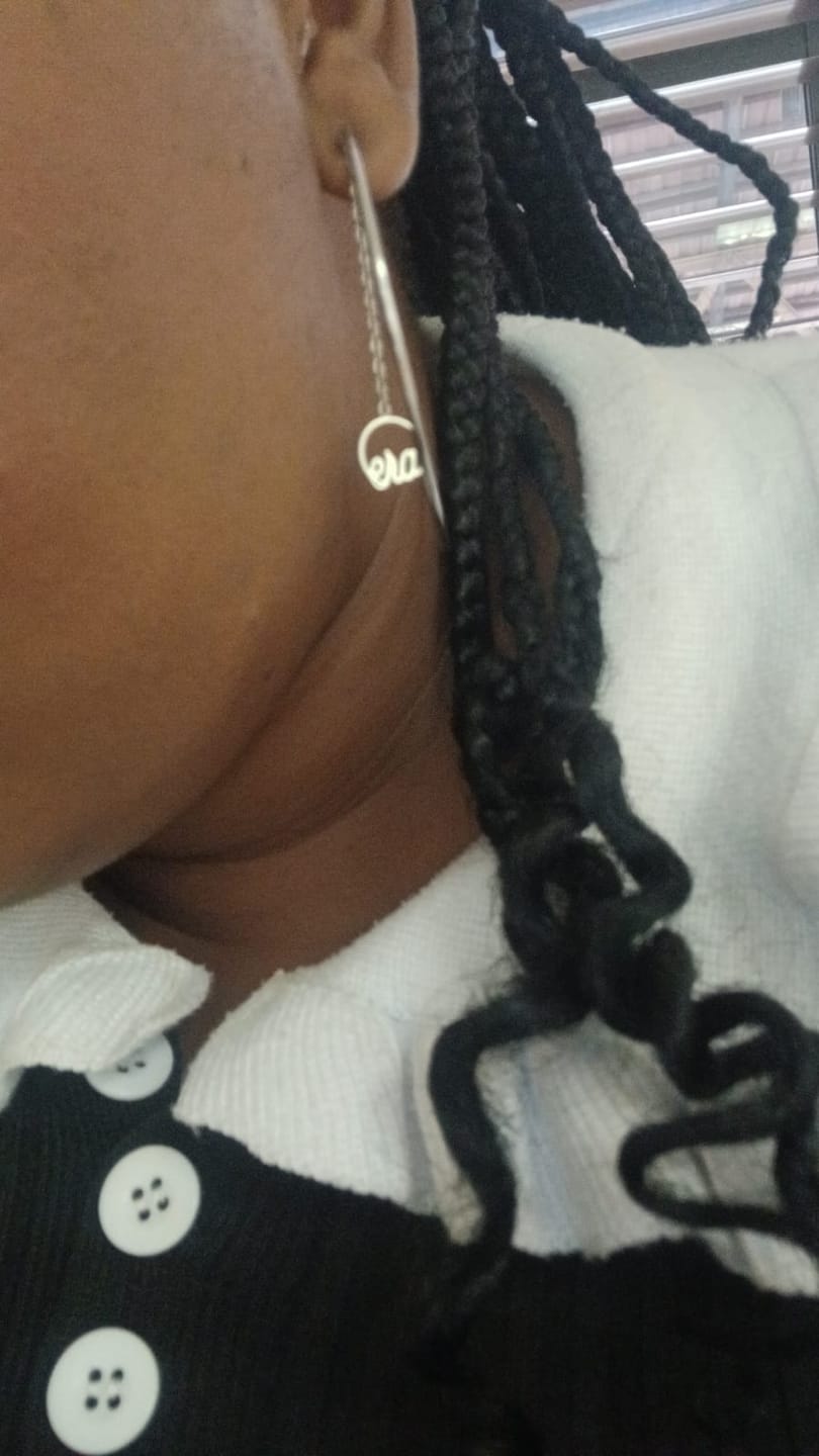 Customer photo review of Silver Era Drop Hoops