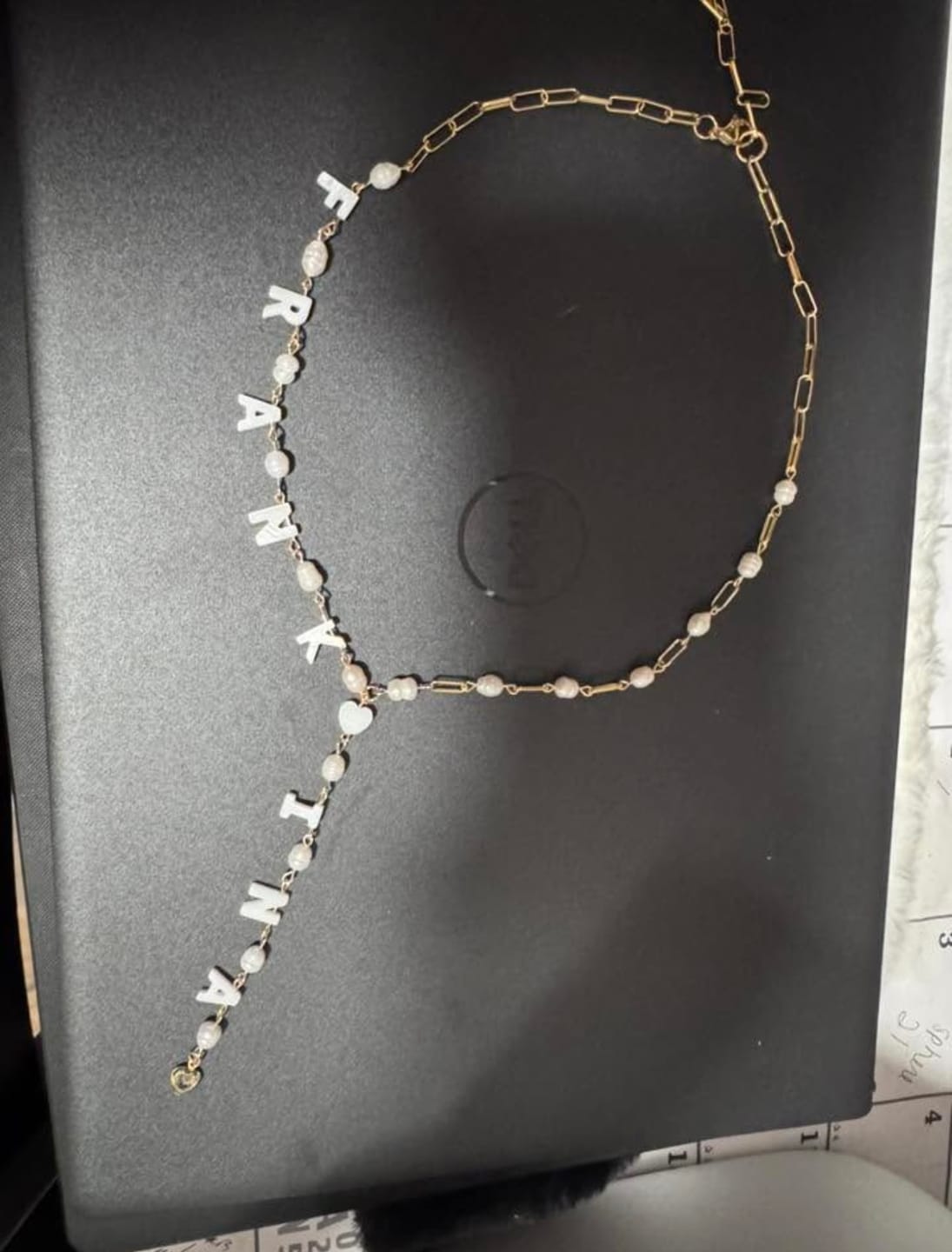 Customer photo review of Personalized Pearls And Chain Lariat