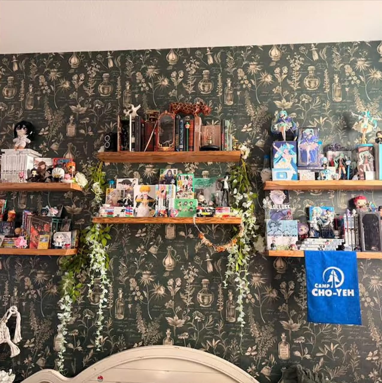 Customer photo review of Dark Herbal Wallpaper, Peel and Stick Alchemy Wallpaper, Dark Green Medical Symbols Vintage Wall Decor, Botanical Wallpaper