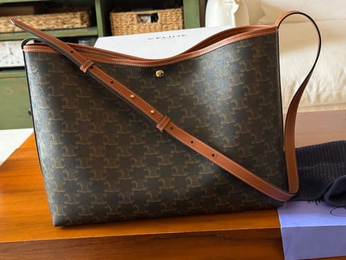 Customer photo review of Celine Soft Shopper Bag in Triomphe Brown Black Canvas and Calfskin