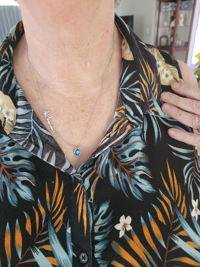 Customer photo review of Birthstone Name Necklace