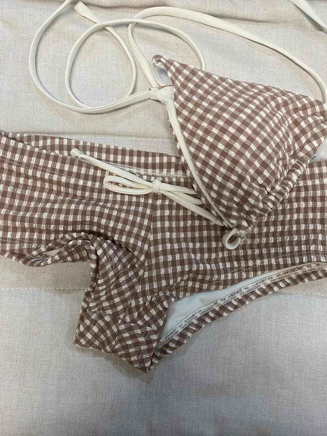Customer photo review of Seamolly Gingham Halter Triangle Boyshorts Bikini Set