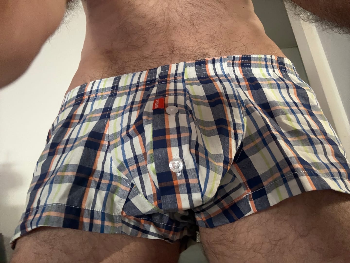 Customer photo review of 3 Pack Men’s Plaid Cotton Trunks with Button Fly