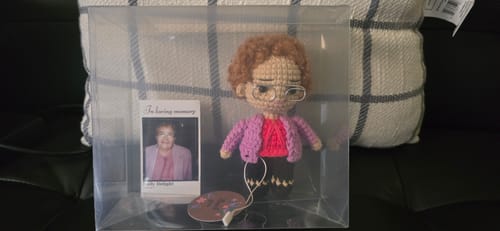 Customer photo review of Dolly® Personalized Crochet Doll with Photo Card