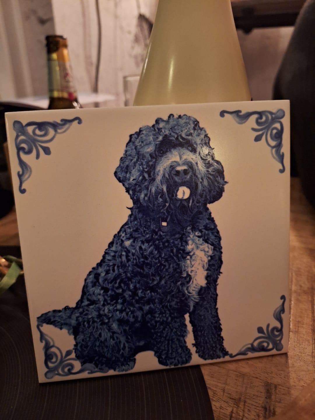 Customer photo review of Delfts Blauw tegeltje bedrukken met jouw eigen huisdier