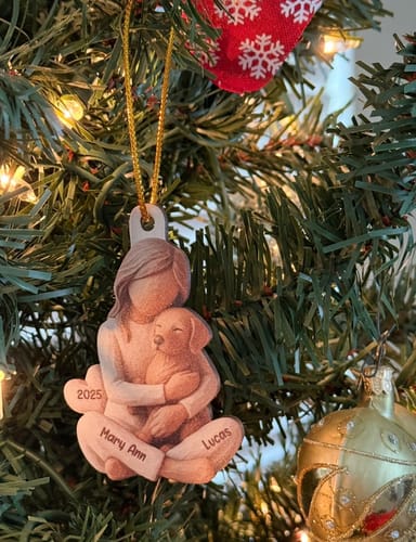 Customer photo review of Girl & Her Dog - Personalized Wooden Ornament - Gift For Dog Lover