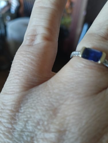 Customer photo review of Created Sapphire & Diamond Dress Ring in 9ct Yellow Gold
