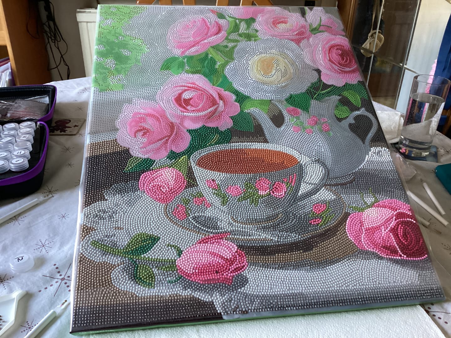 Customer photo review of Tea and Roses Crystal Art Framed Canvas Kit 40x50cm