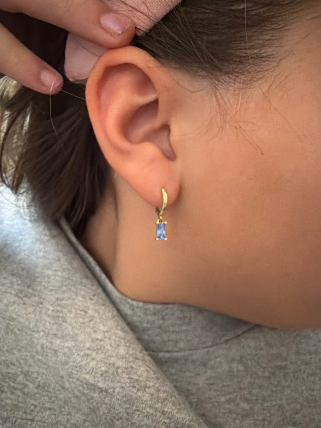 Customer photo review of Bella Birthstone Huggies Earrings (Bundle)