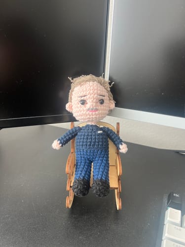Customer photo review of Personalized Crochet Doll: Memorial Rocking Chair & Photo Card Edition