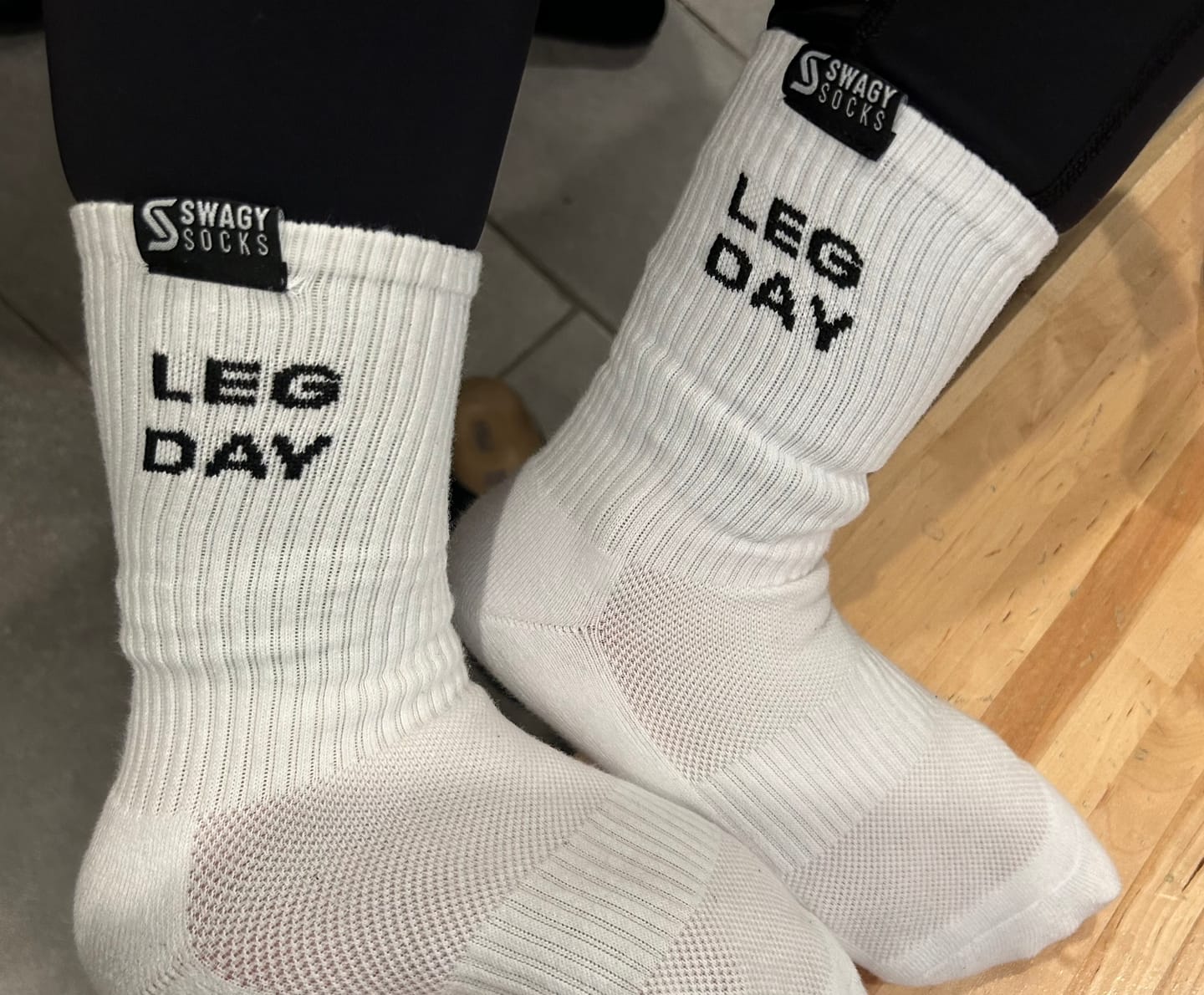 Customer photo review of Leg Day - Crew Workout Socks