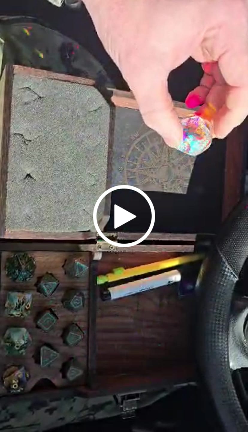 Customer video review of URWizards D&D Multi-faceted Prism Glass Engraved Dice Set Moon Style