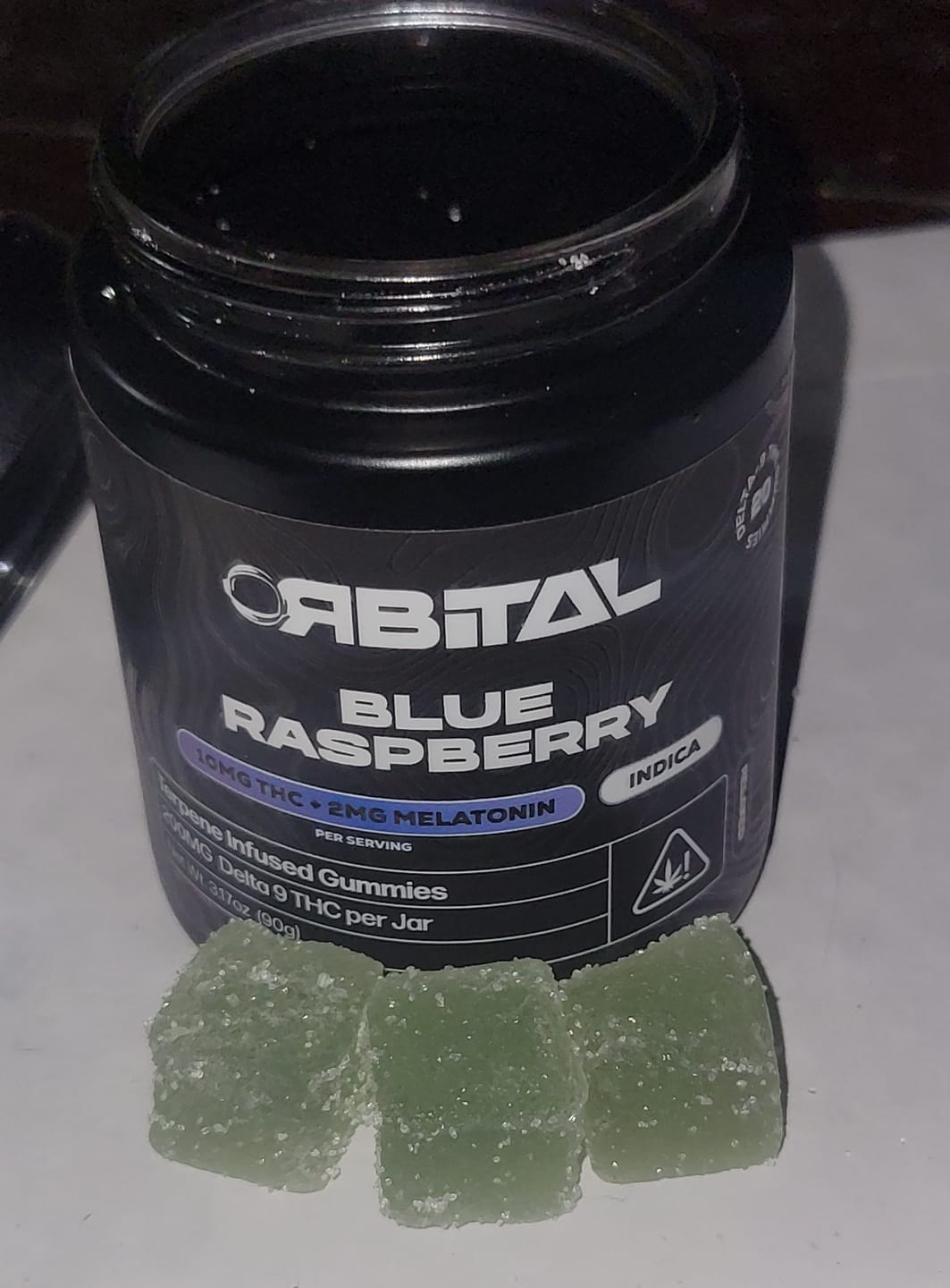 Customer photo review of Orbital Blue Raspberry 10mg D9 + 2mg Melatonin Indica Gummies