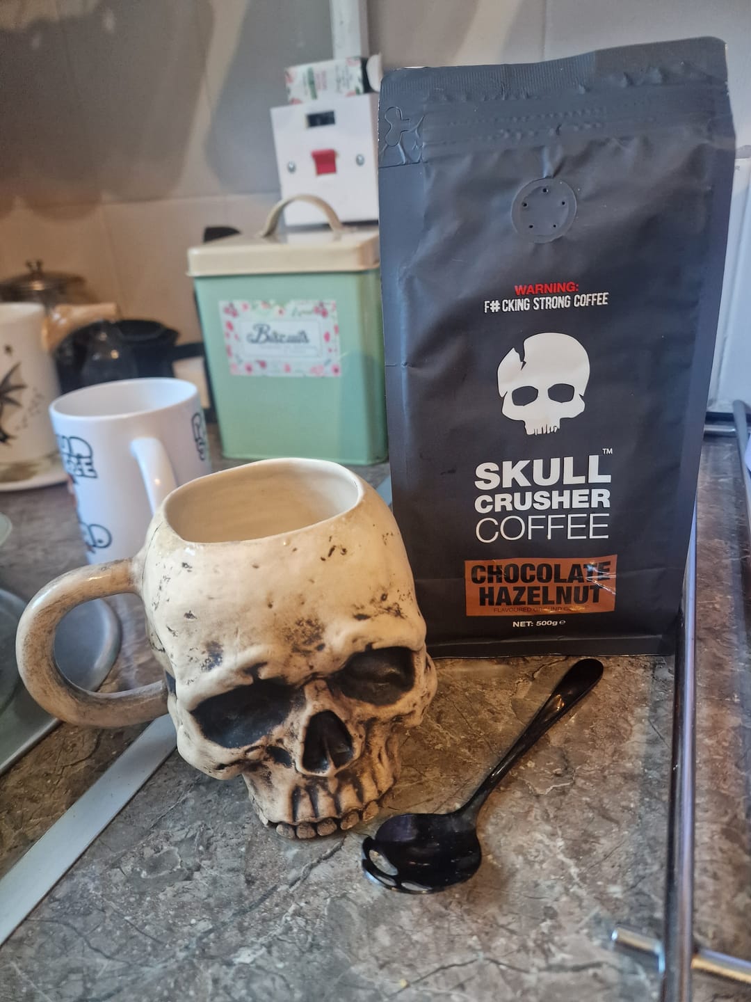 Customer photo review of Skull Crusher Coffee - Chocolate Hazelnut