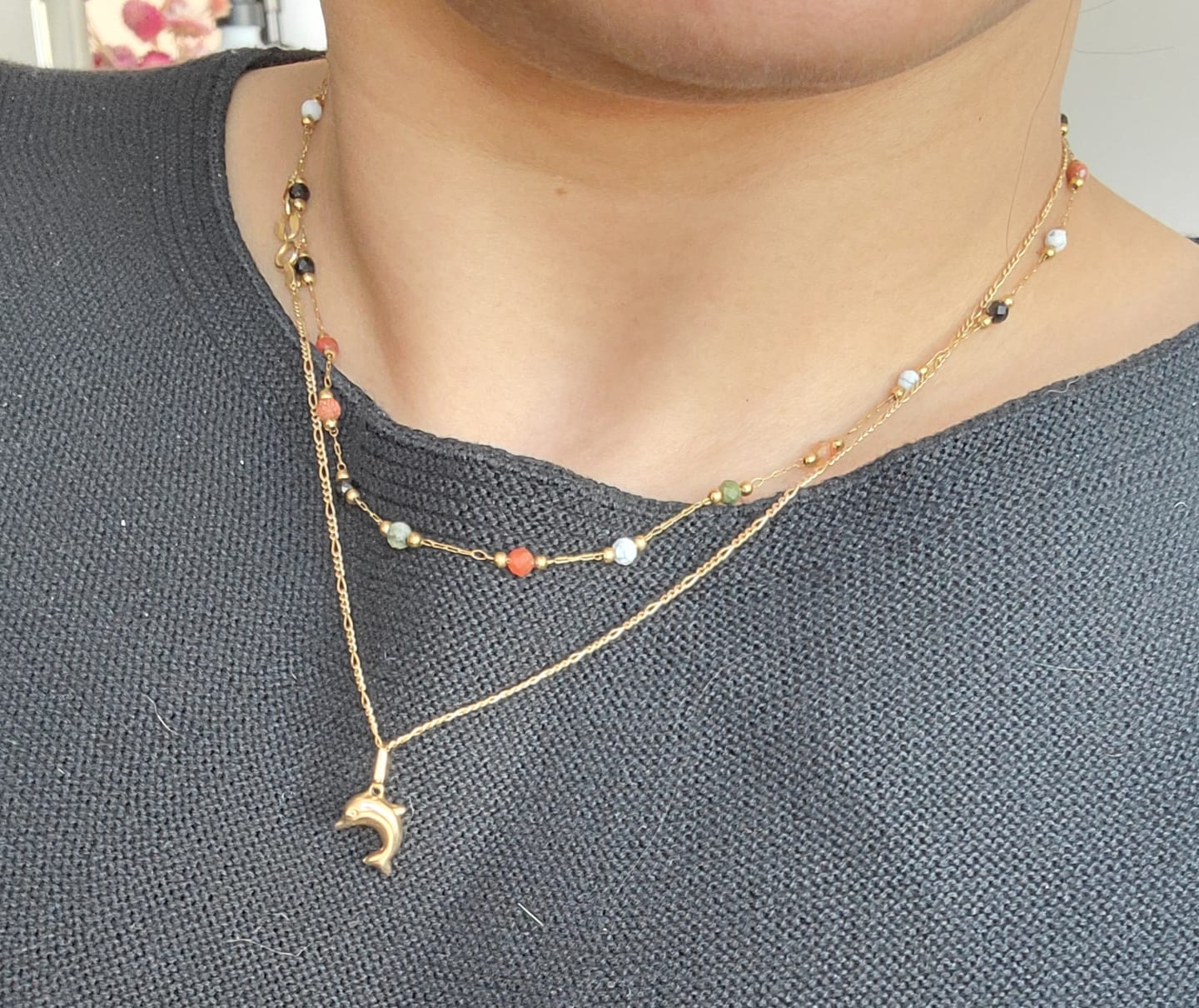 Customer photo review of Lulu Beaded Stone Necklace