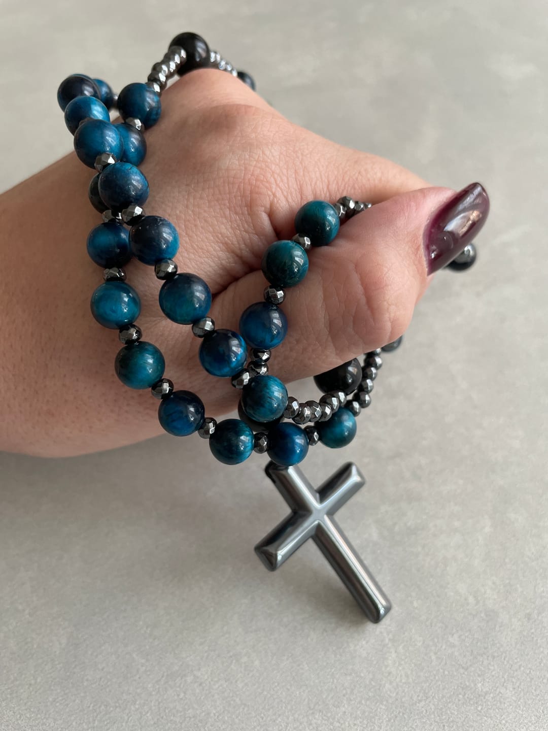 Customer photo review of Christianartworkshop Achat/Tigerauge Steinkreuz Katholischer Rosenkranz