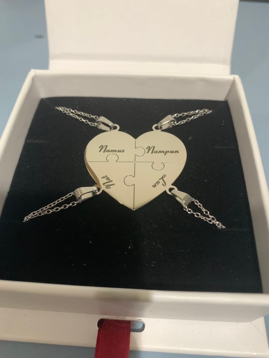Customer photo review of Custom Puzzle Heart Necklace