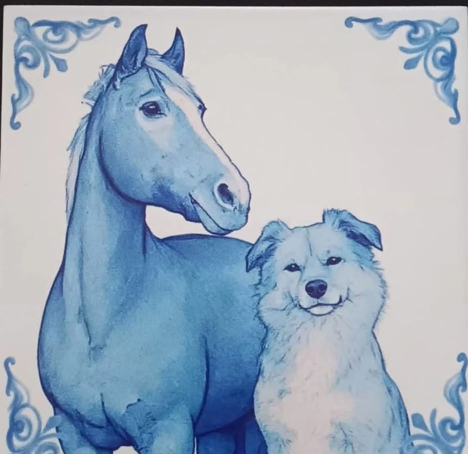 Customer photo review of Delfts Blauw tegeltje bedrukken met jouw eigen huisdier