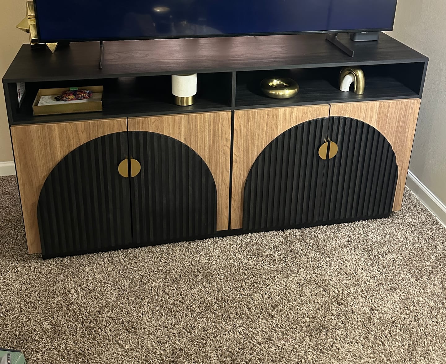 Customer photo review of 65" Fluted Arched Door Modern TV Stand