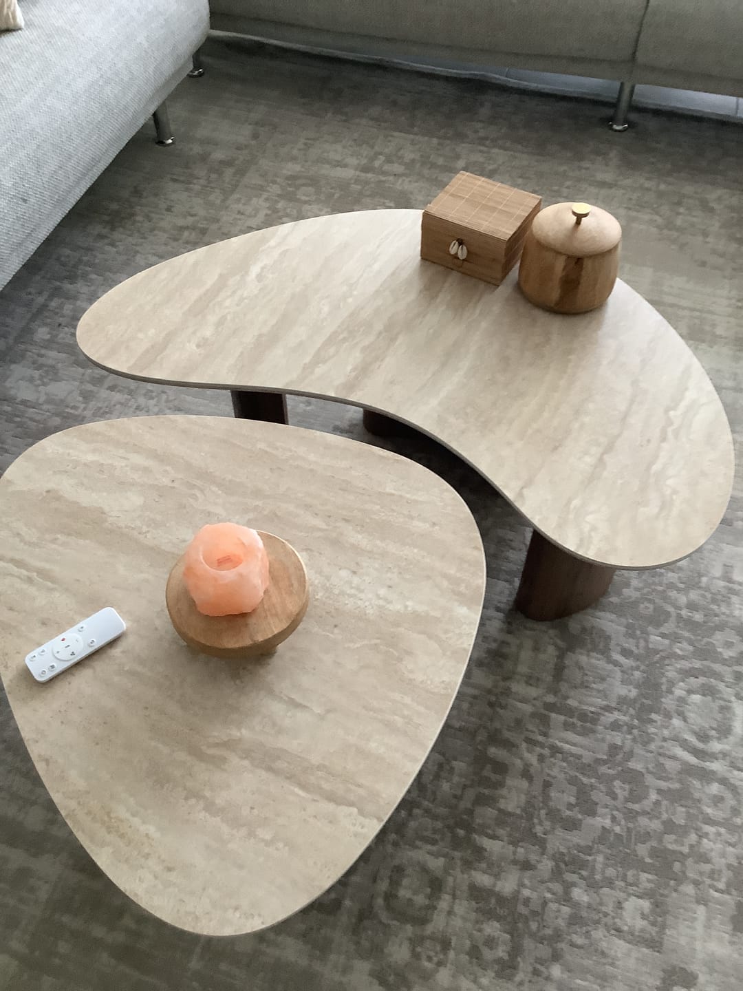 Customer photo review of Salontafel Nimva - Organisch - Keramisch Travertin - Set van 2