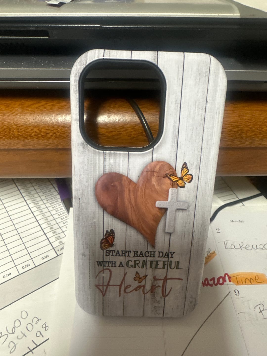Customer photo review of Christian phone case: Start each day with a grateful heart