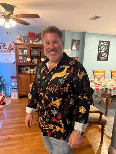 Customer photo review of Men's Christmas Holiday Reindeer Xmas Party Long Sleeve Shirt