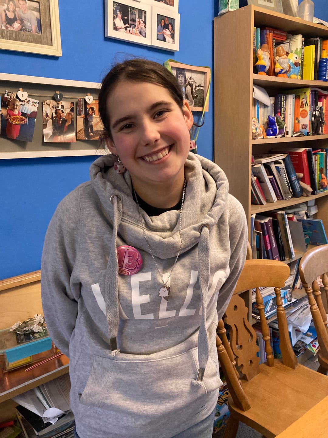 Customer photo review of Grey Hello Cowl Neck Hoodie