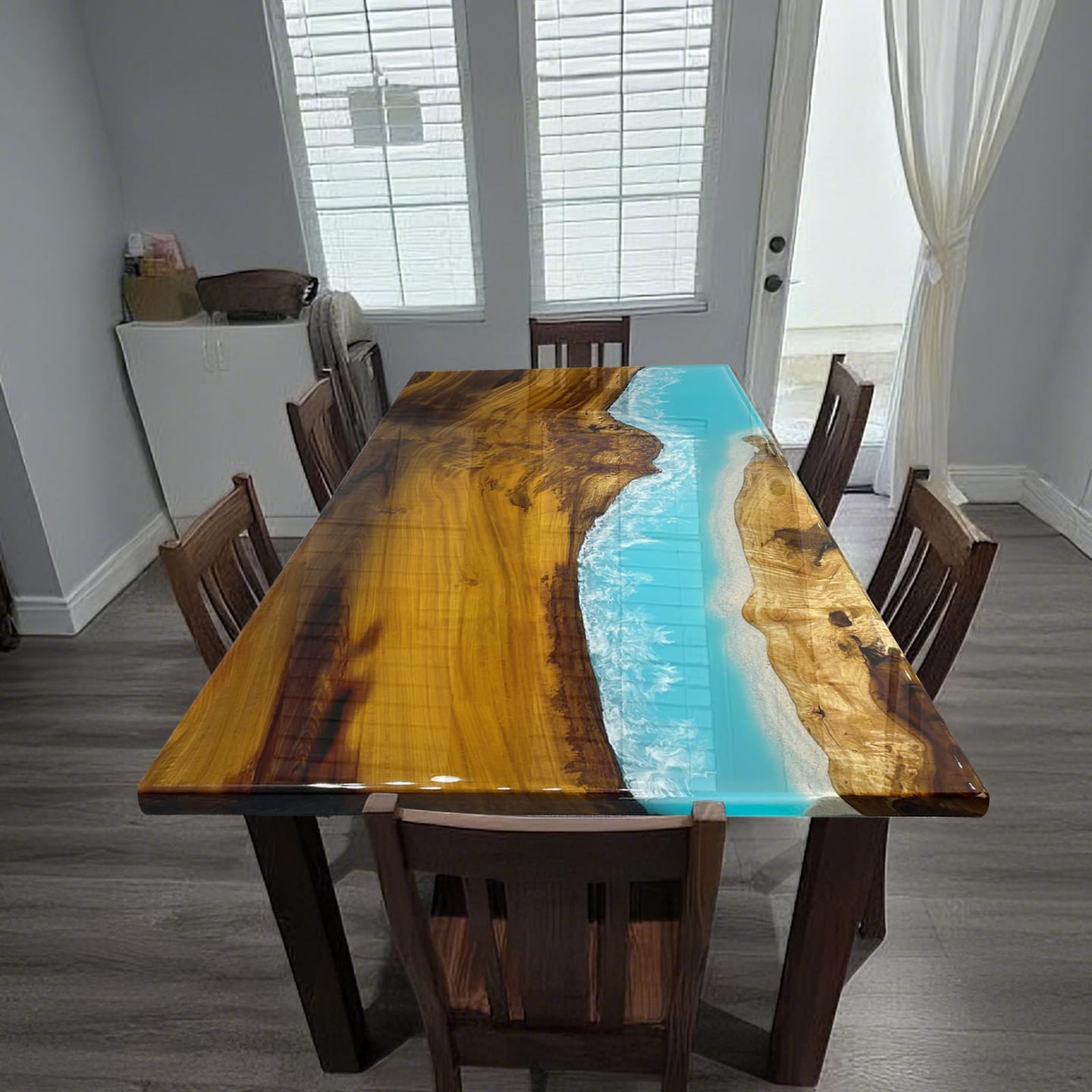Customer photo review of Custom Golden Camphor Kitchen Epoxy Resin River Table CRT-082