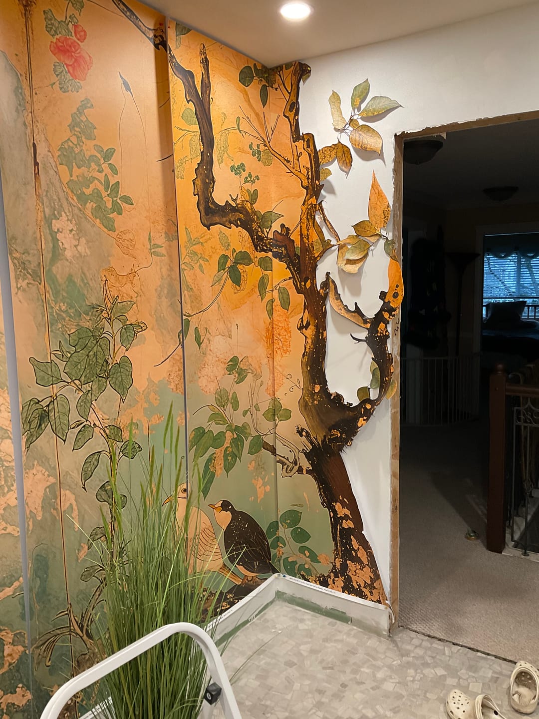 Customer photo review of Old Style Chinoiserie Wallpaper, Rustic Nature Mural, Peel and Stick Japanese Wallpaper, Removable Birds Flowers and Tree Wall Decor