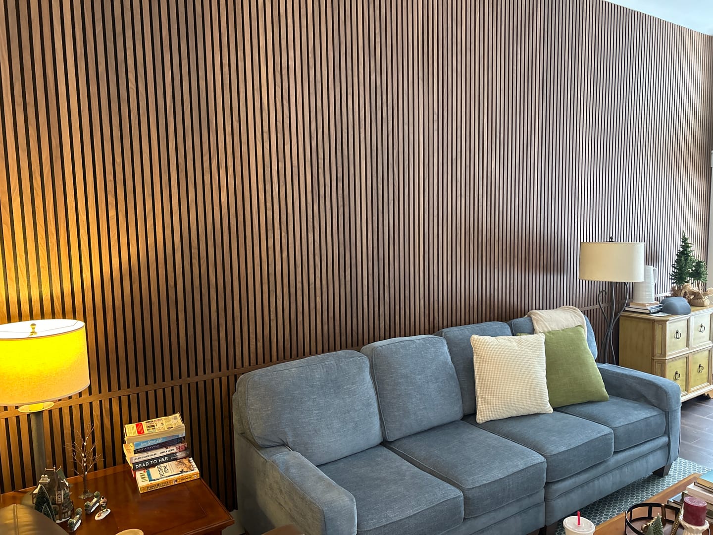 Customer photo review of Natural Walnut Acoustic Slat Panels 94.5" or 118" Length