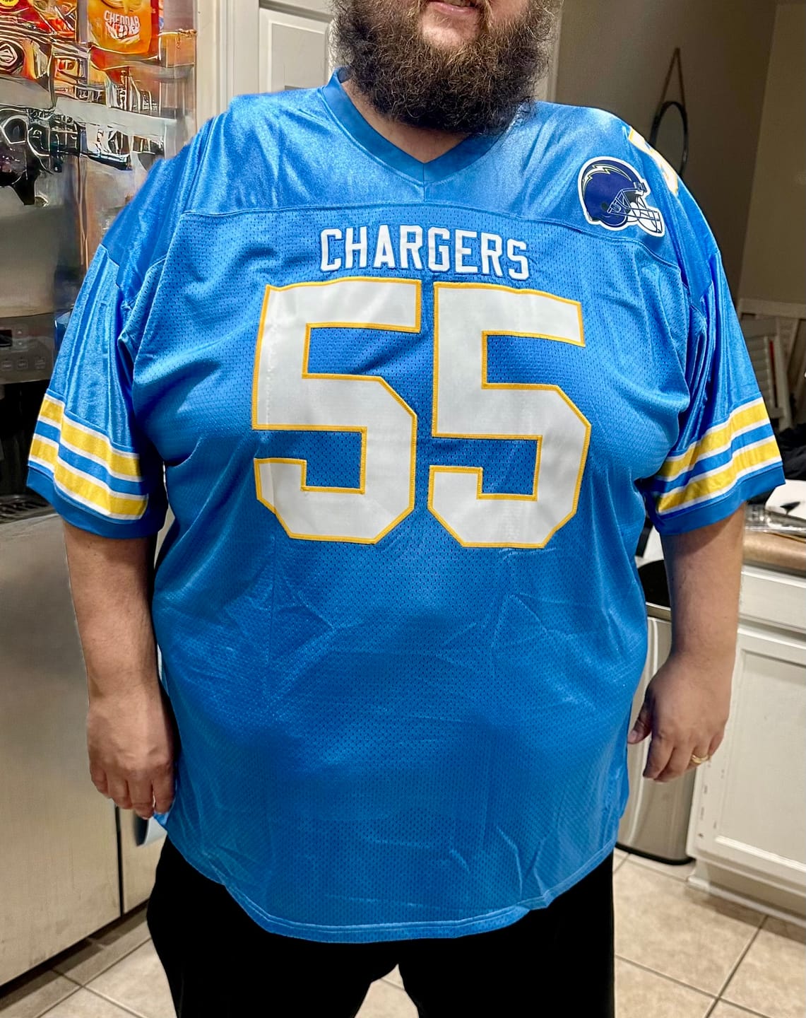 Customer photo review of Custom Powder Blue White-Gold Personalized Classic Mesh Authentic Football Jersey