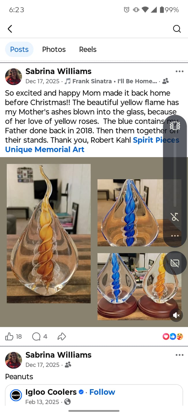 Customer photo review of Memorial Glass Flame with Cremation Ashes