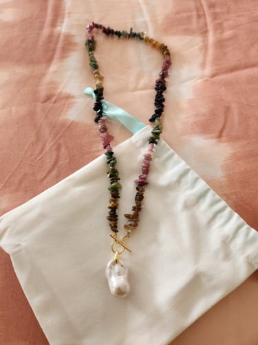 Customer photo review of ALINA -  Tourmaline & Baroque Pearl Necklace