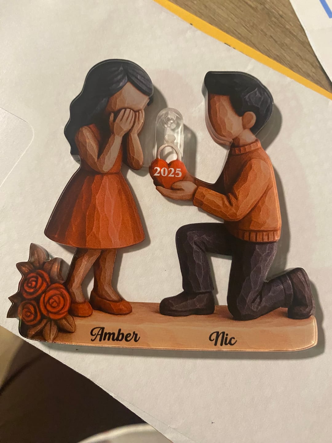 Customer photo review of Couple Marriage Proposal - Personalized Acrylic Ornament - Newly Engaged Gift, "She Said Yes!" Ornament, Just Engaged Gifts for Couples