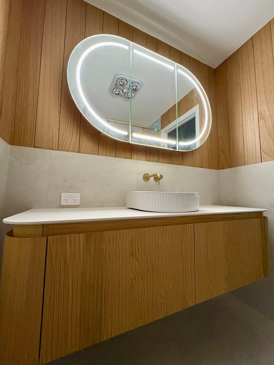 Customer photo review of Waverton Wall Hung Curve Vanity Natural Oak (All Sizes)