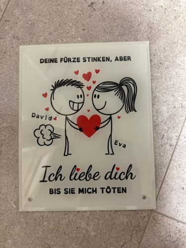Customer photo review of Deine Fürze - Glasaufsteller (personalisierbar für beide)
