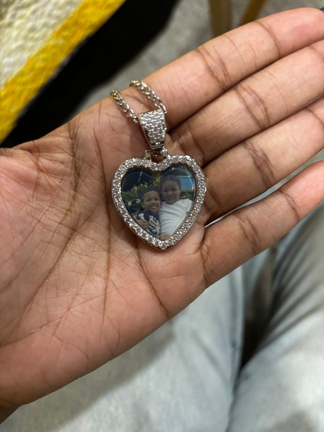 Customer photo review of Iced Heart Photo Pendant w/ Engrave