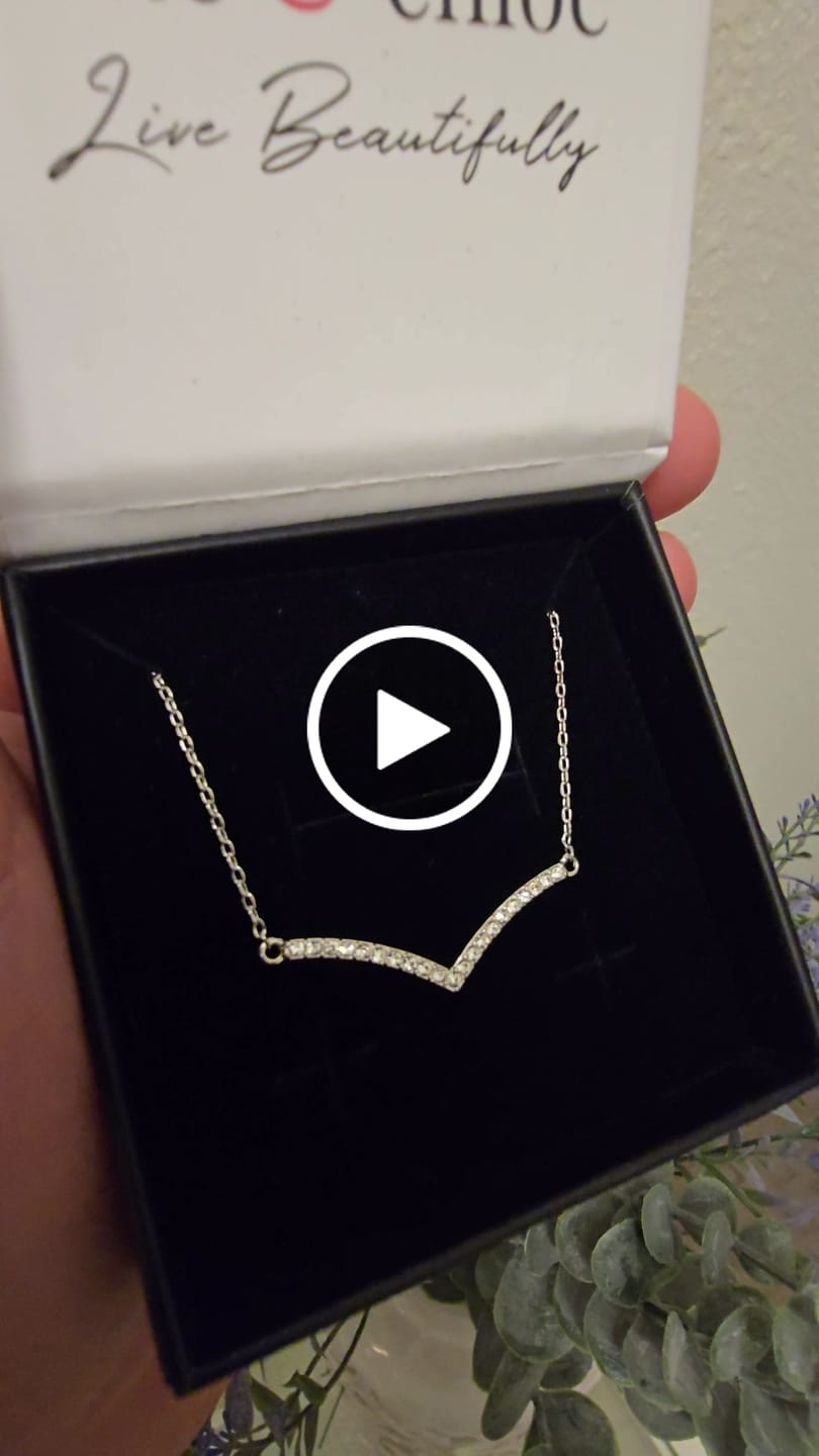 Customer video review of Hope 18k White Gold Plated V Pendant Linear Necklace with Swarovski Crystals