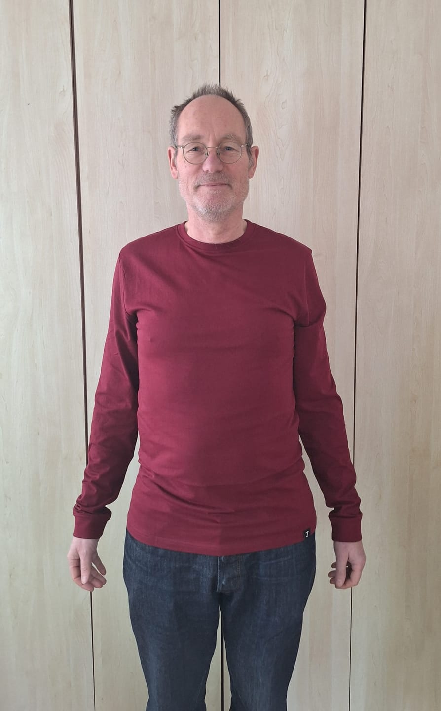 Customer photo review of Organic Tall Long Sleeve T-Shirt (Cabernet)