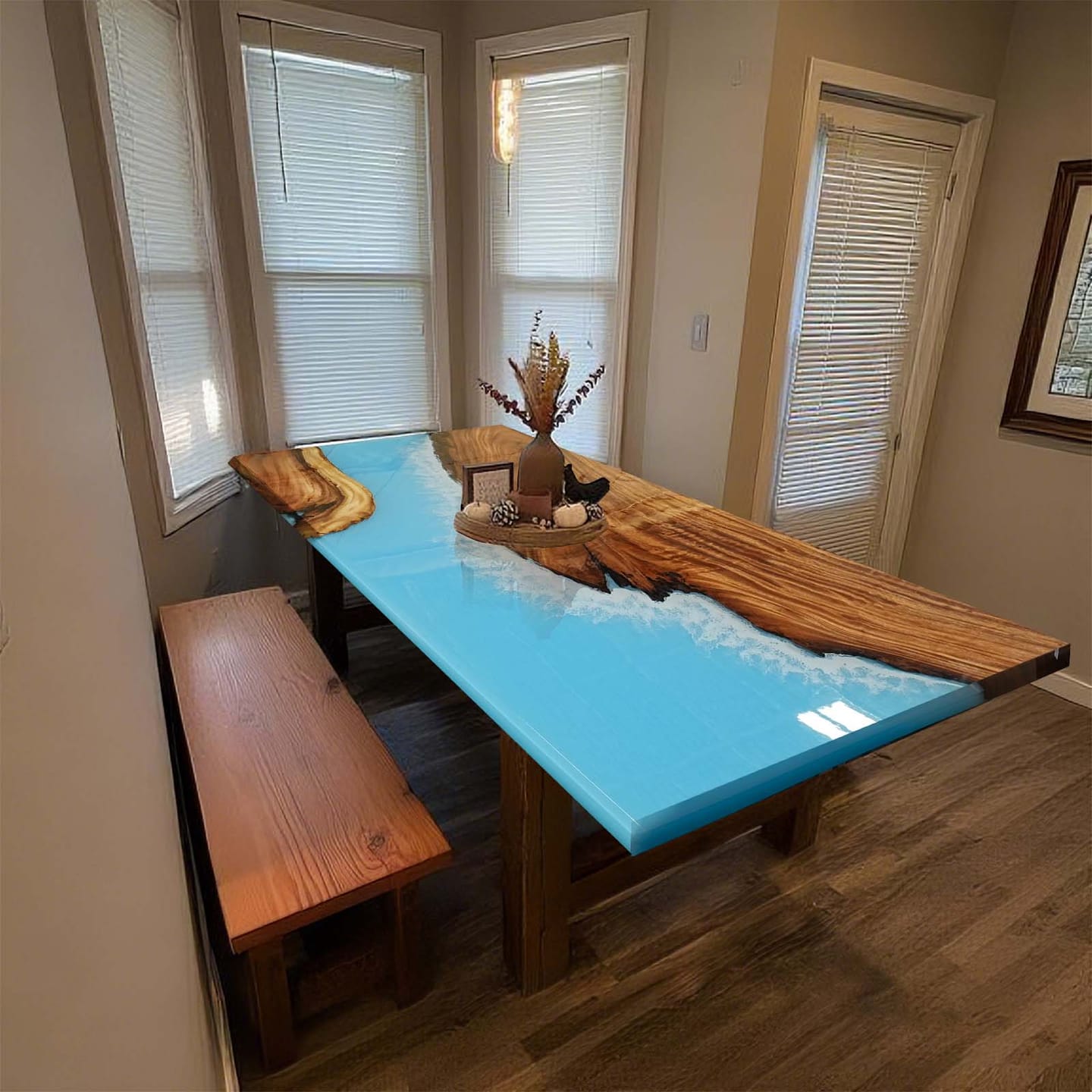 Customer photo review of Custom Golden Camphor Kitchen Epoxy Resin River Table CRT-082