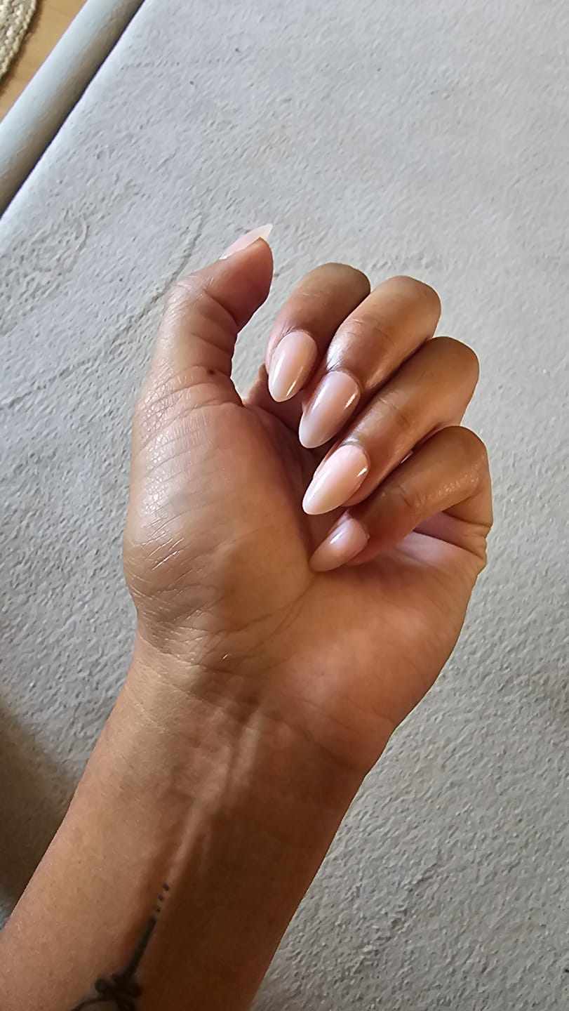 Customer photo review of Pink Milk | Salon Quality Press-on Nails Kit – Short Almond Soft Nude Pink