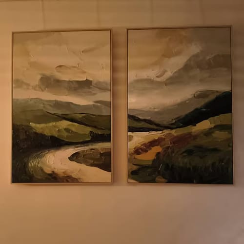 Customer photo review of Golden Valley – Abstract Landscape Diptych Painting, Textured Canvas Wall Art for Modern Interiors
